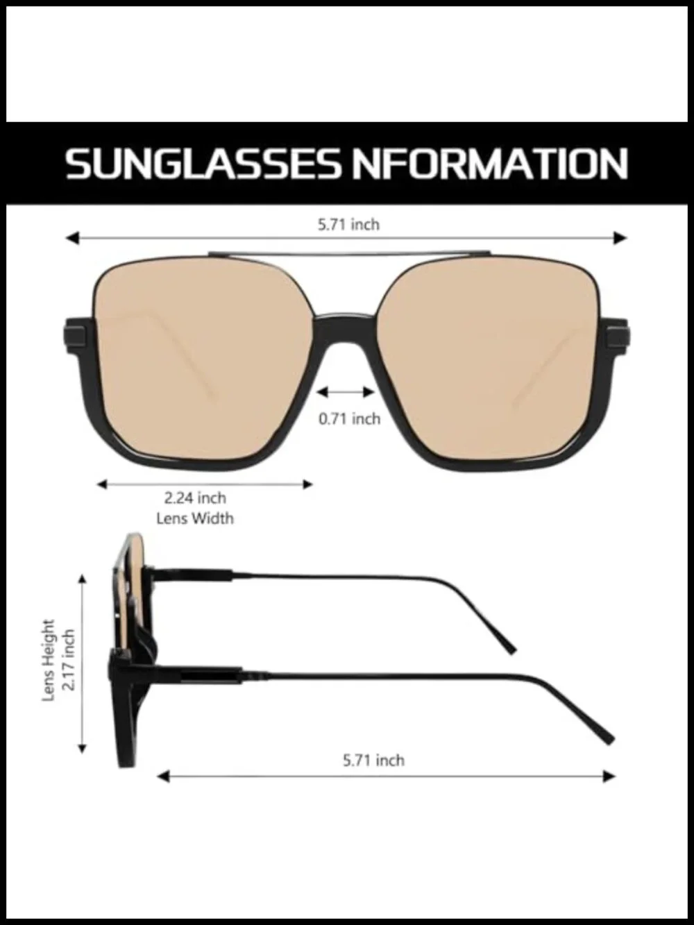 Oversized Square Retro Aviator Sunglasses UV400 Protection Metal Frame Double